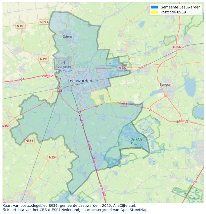 Postcodekaart voor 8939