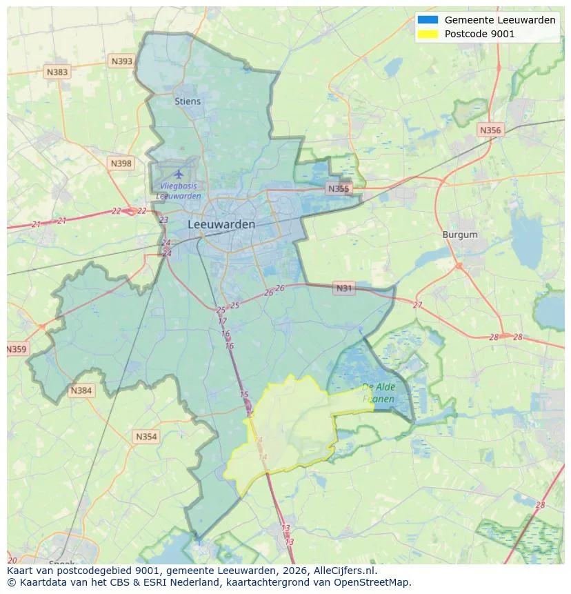 Postcodekaart voor 9001