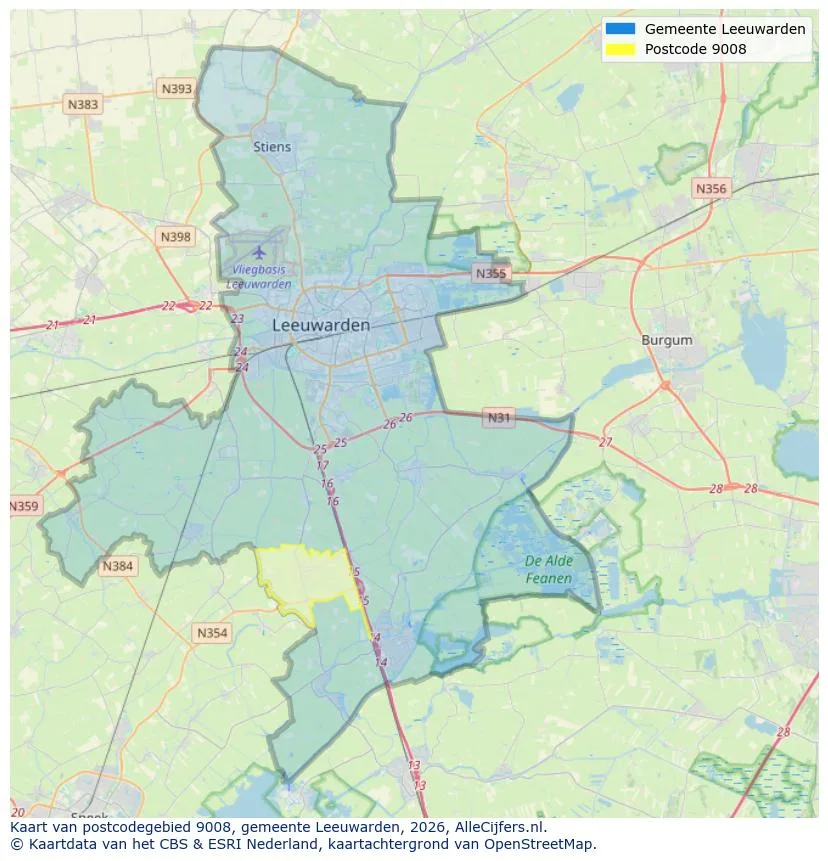 Postcodekaart voor 9008