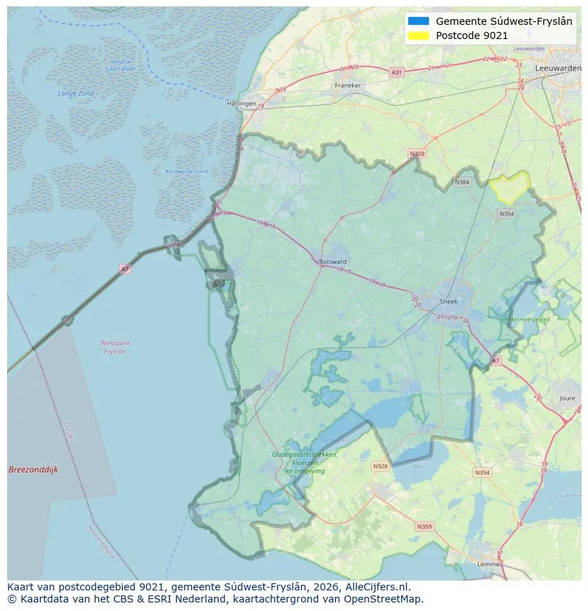 Postcodekaart voor 9021