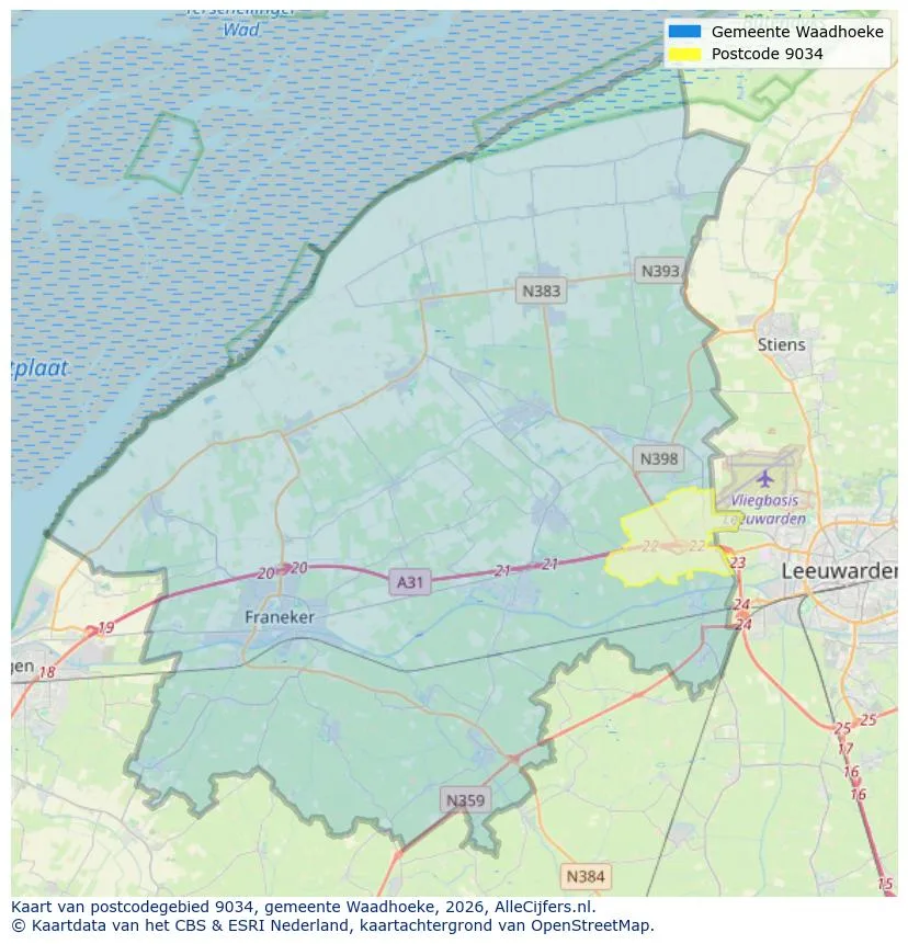 Postcodekaart voor 9034