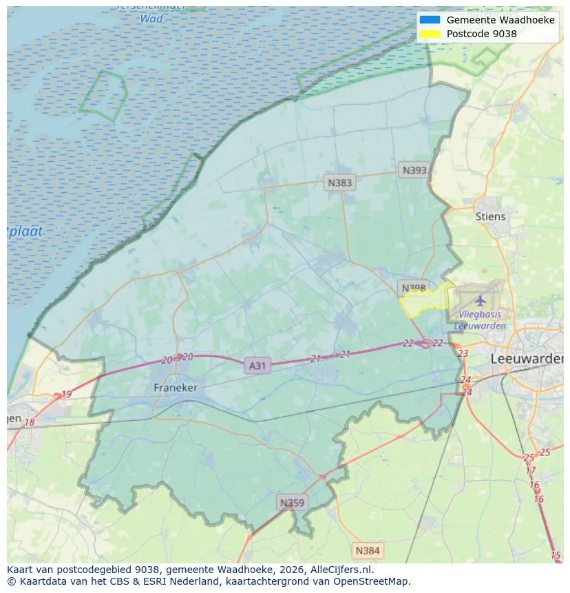 Postcodekaart voor 9038