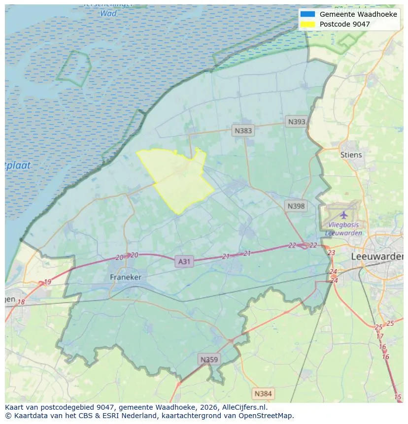 Postcodekaart voor 9047