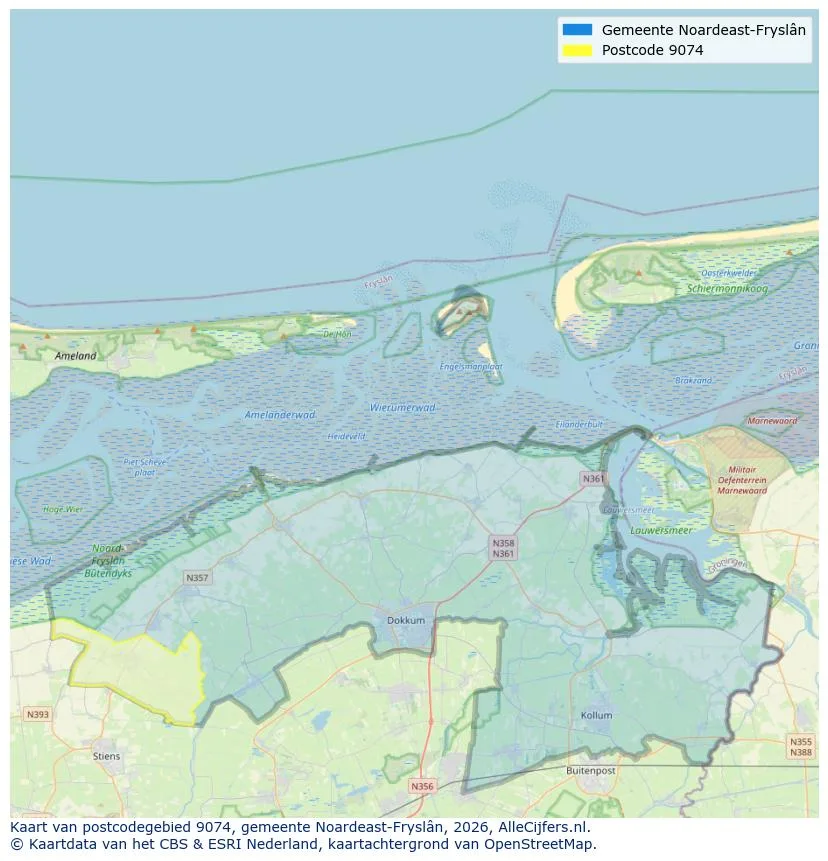 Postcodekaart voor 9074