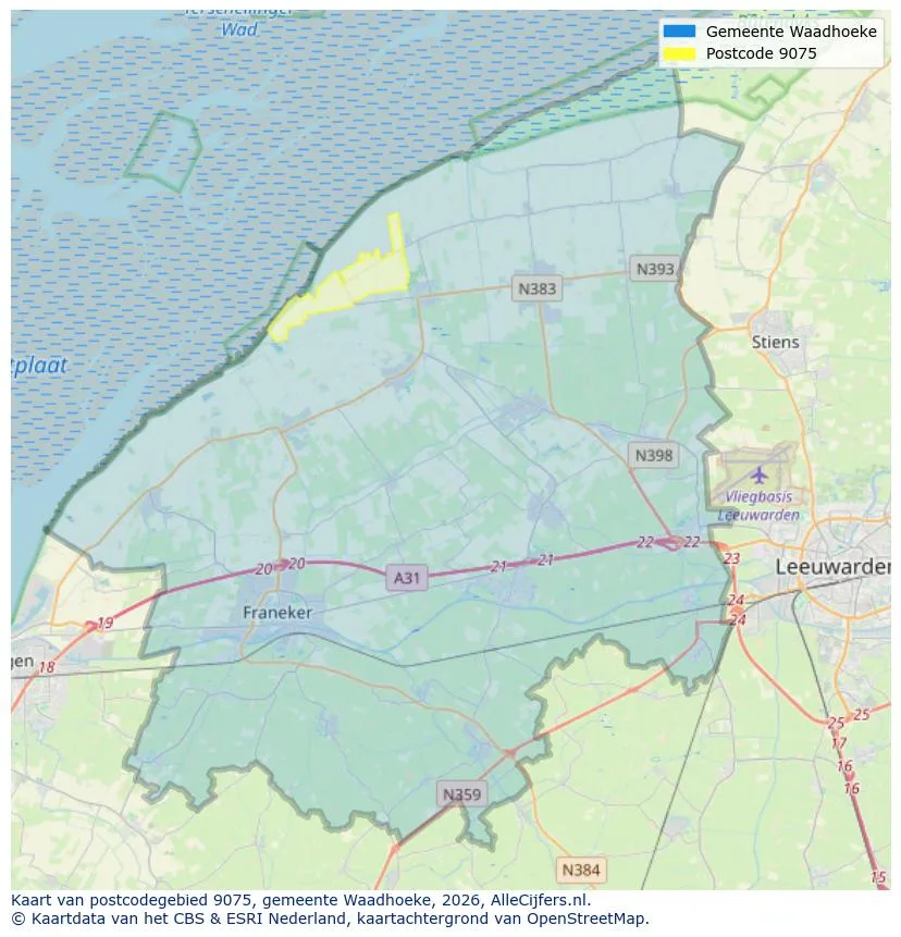 Postcodekaart voor 9075