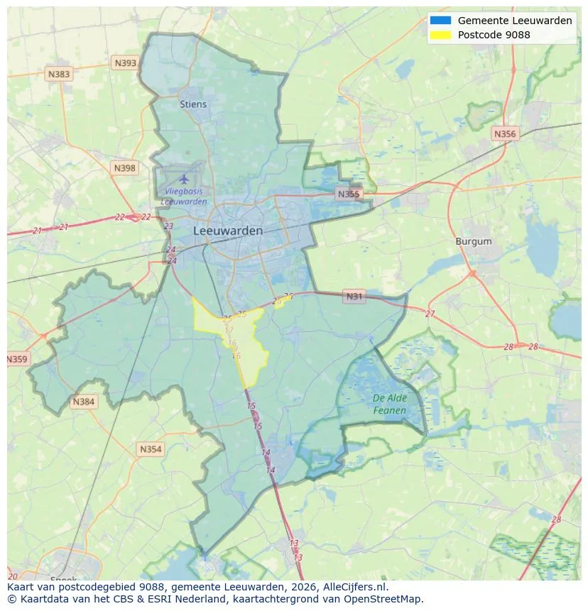 Postcodekaart voor 9088