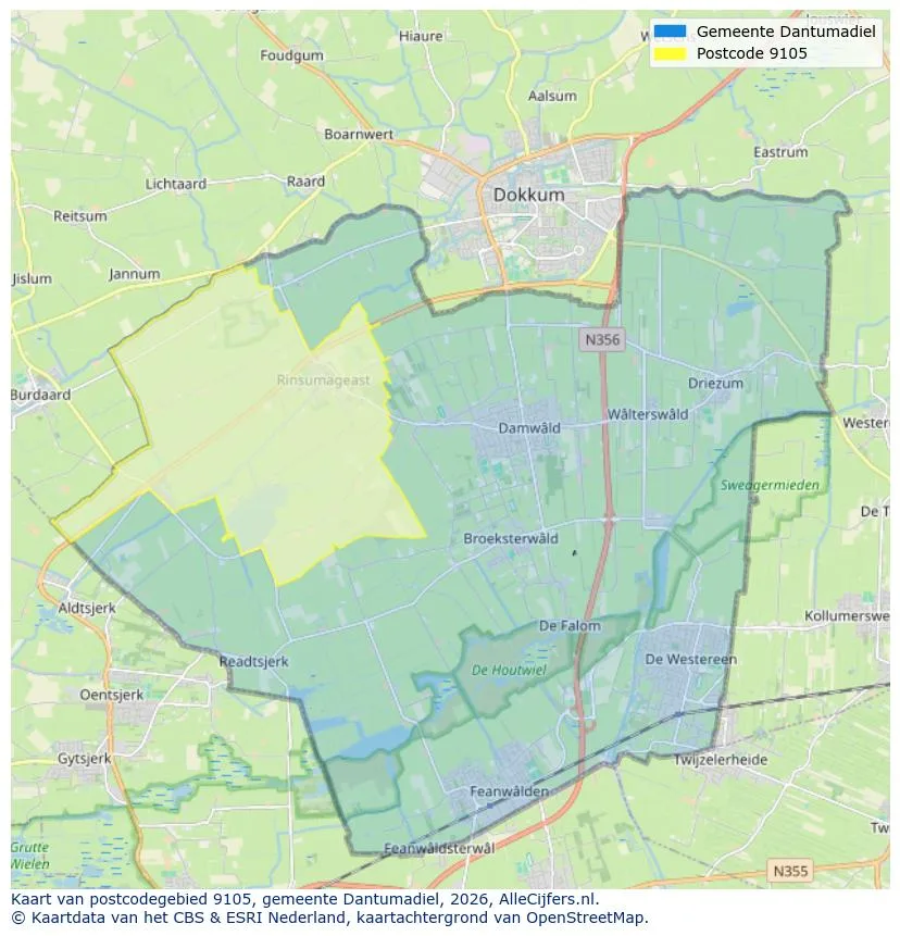 Postcodekaart voor 9105