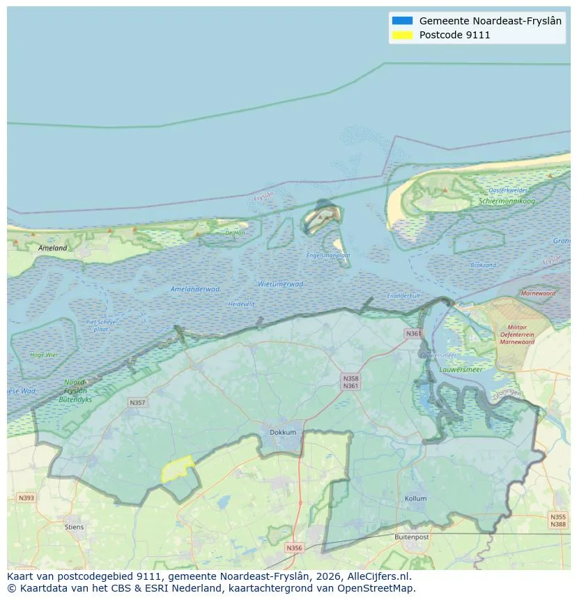 Postcodekaart voor 9111