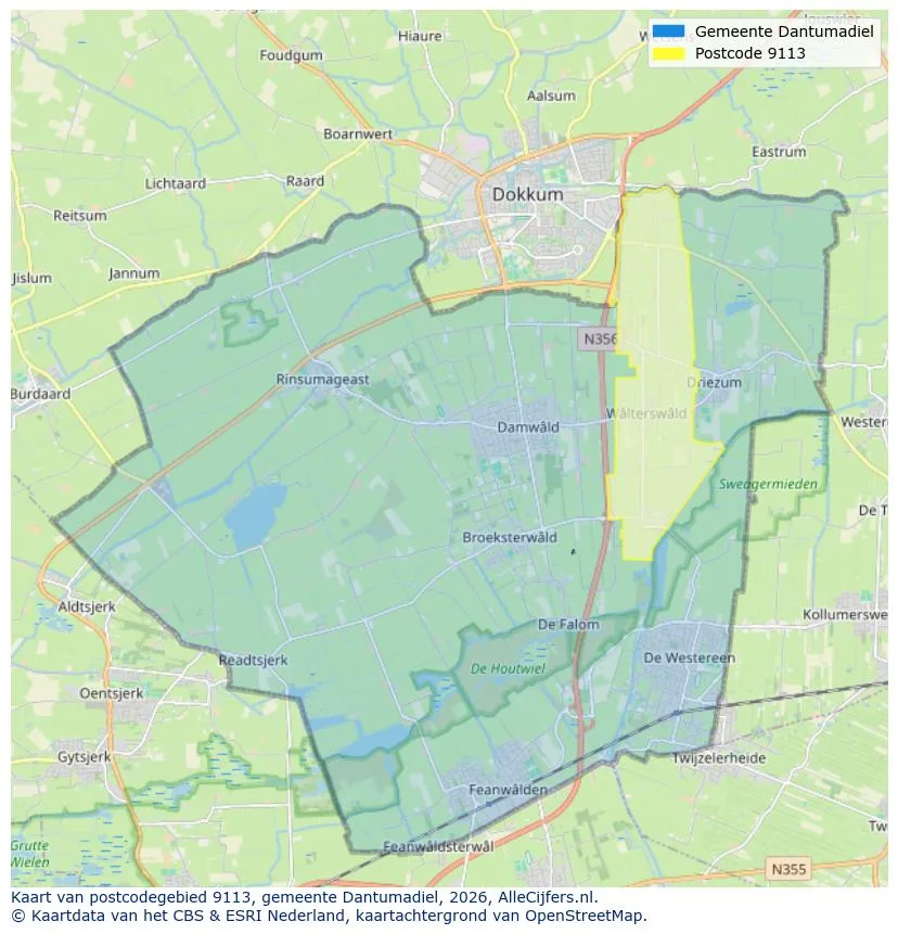 Postcodekaart voor 9113