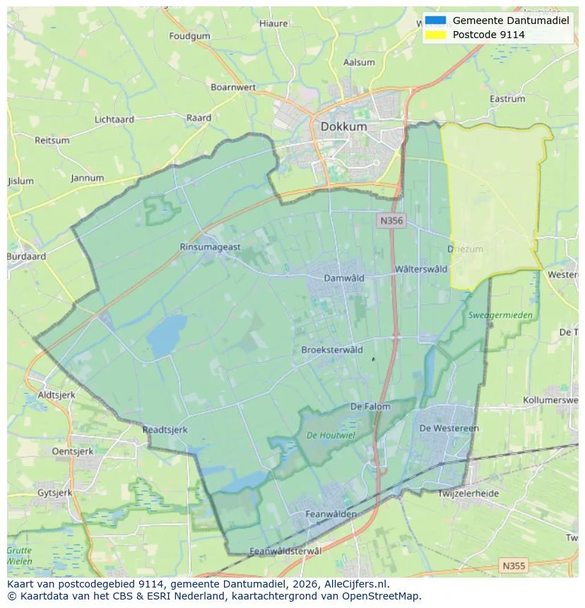 Postcodekaart voor 9114