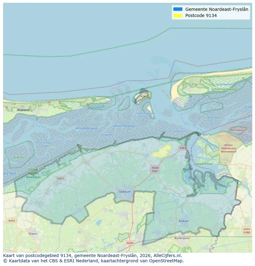 Postcodekaart voor 9134