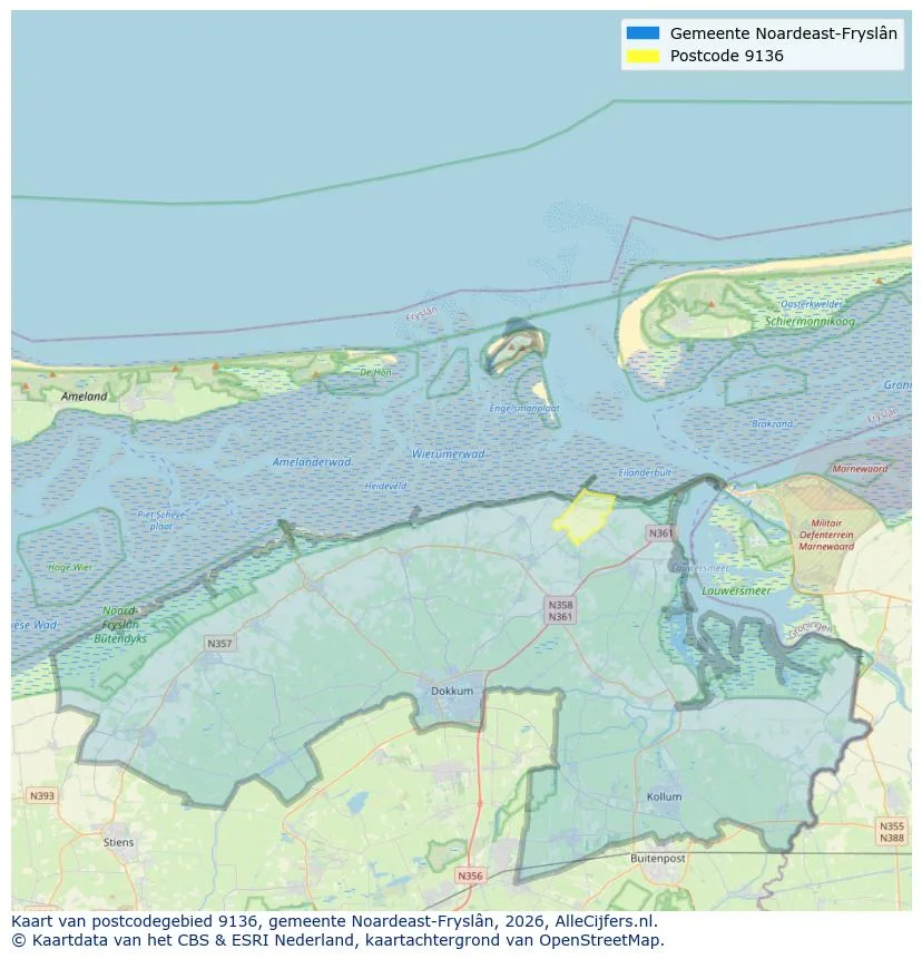 Postcodekaart voor 9136
