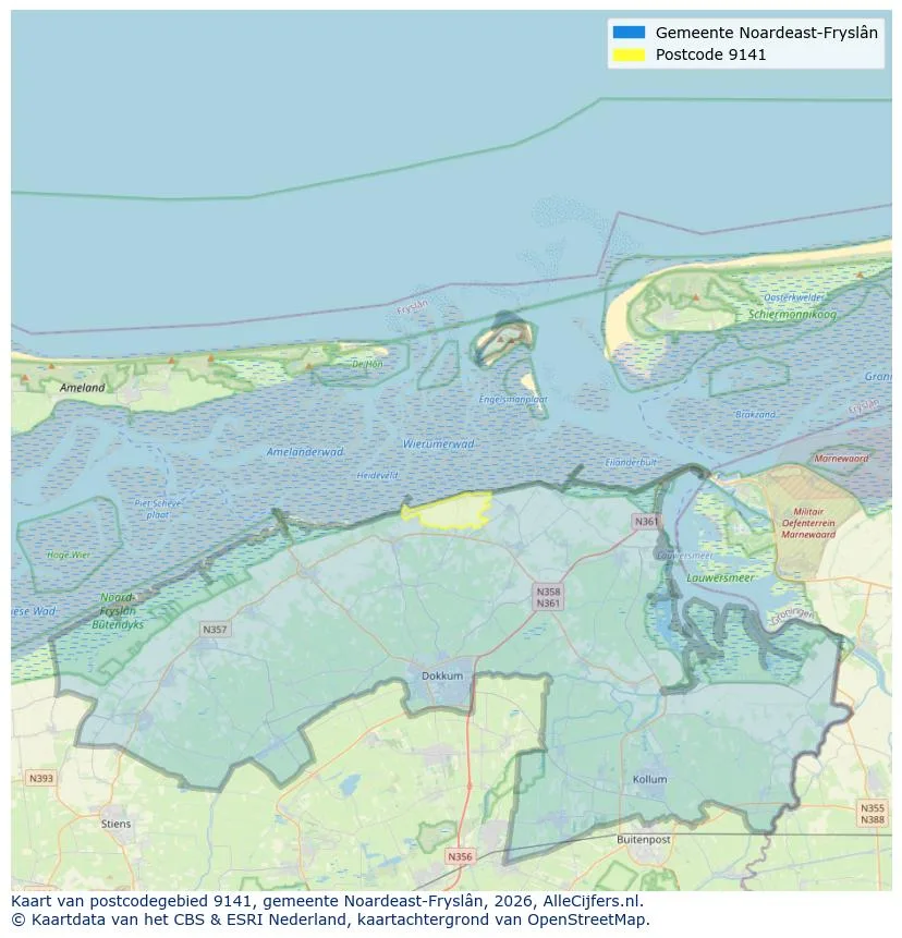 Postcodekaart voor 9141