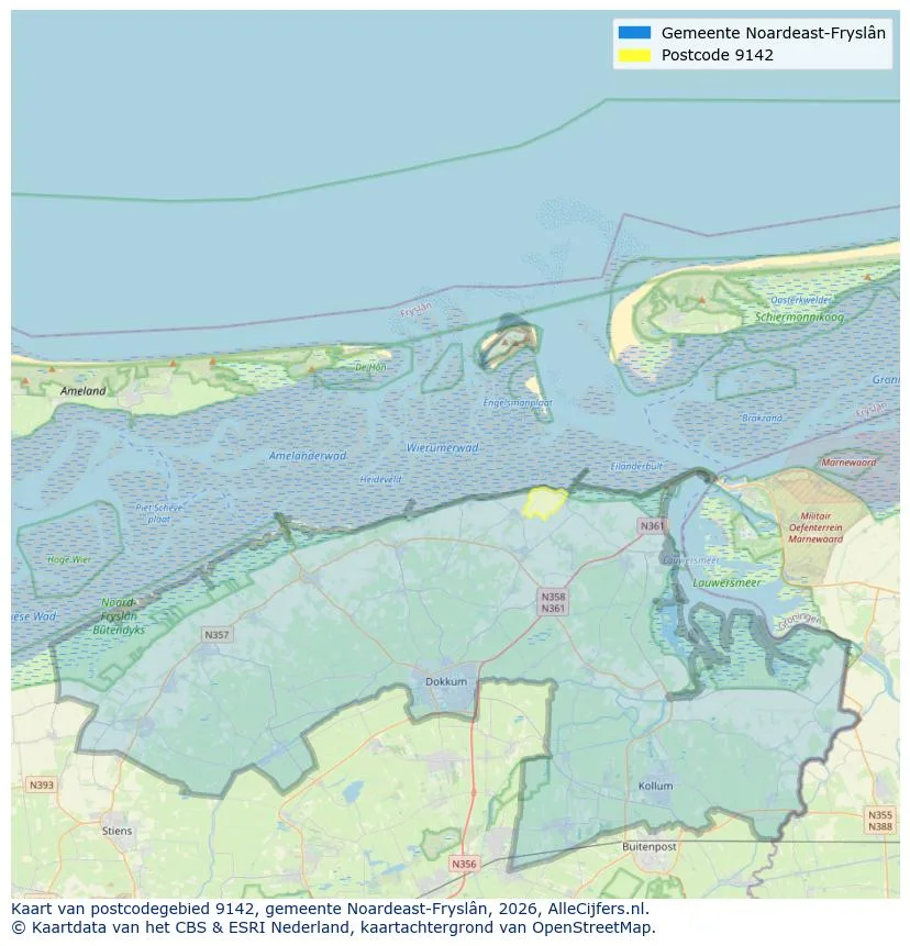 Postcodekaart voor 9142