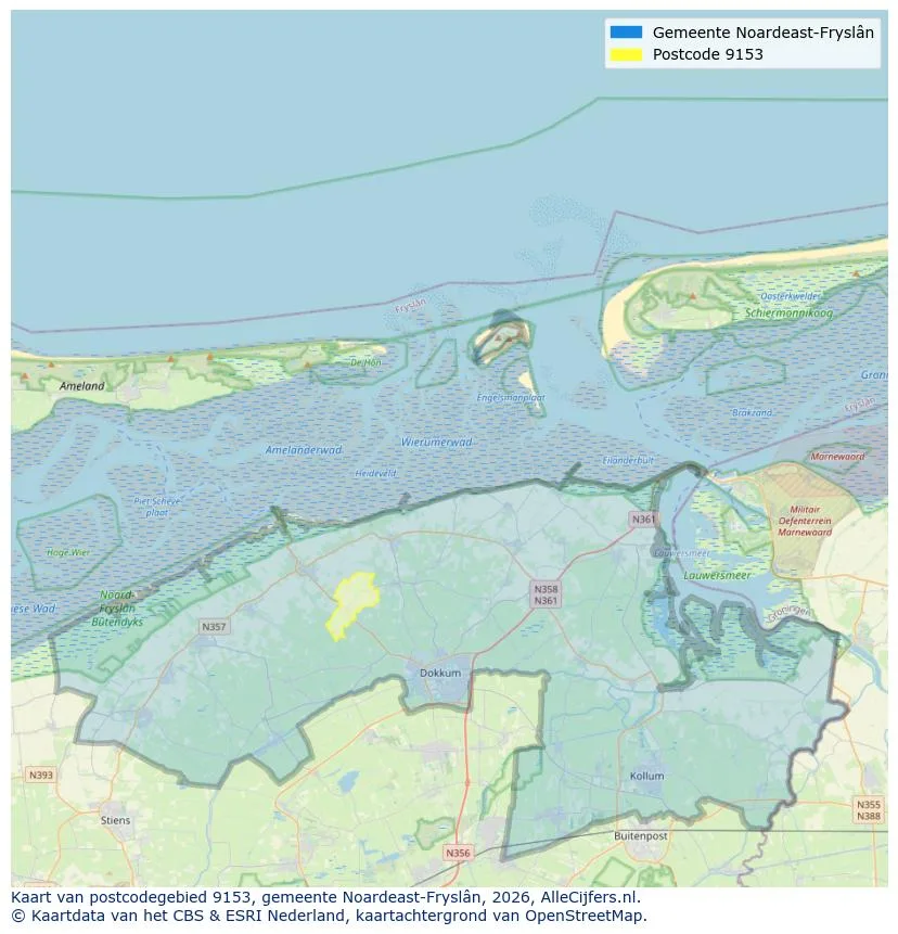 Postcodekaart voor 9153