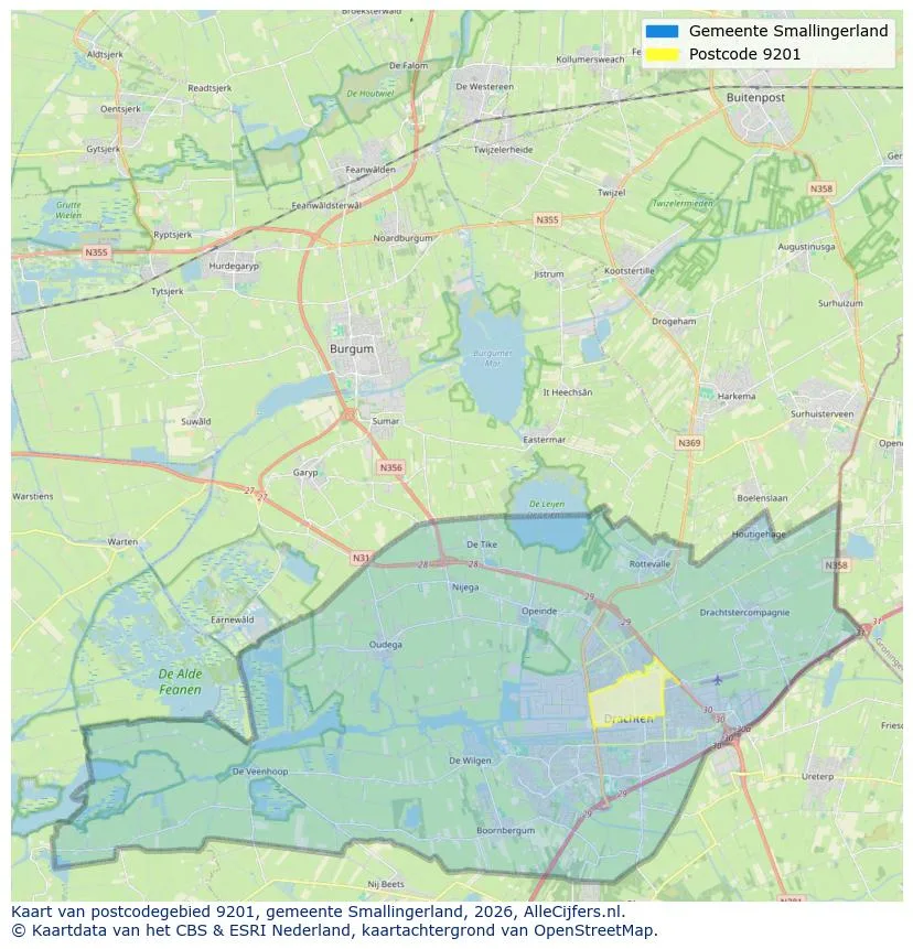 Postcodekaart voor 9201