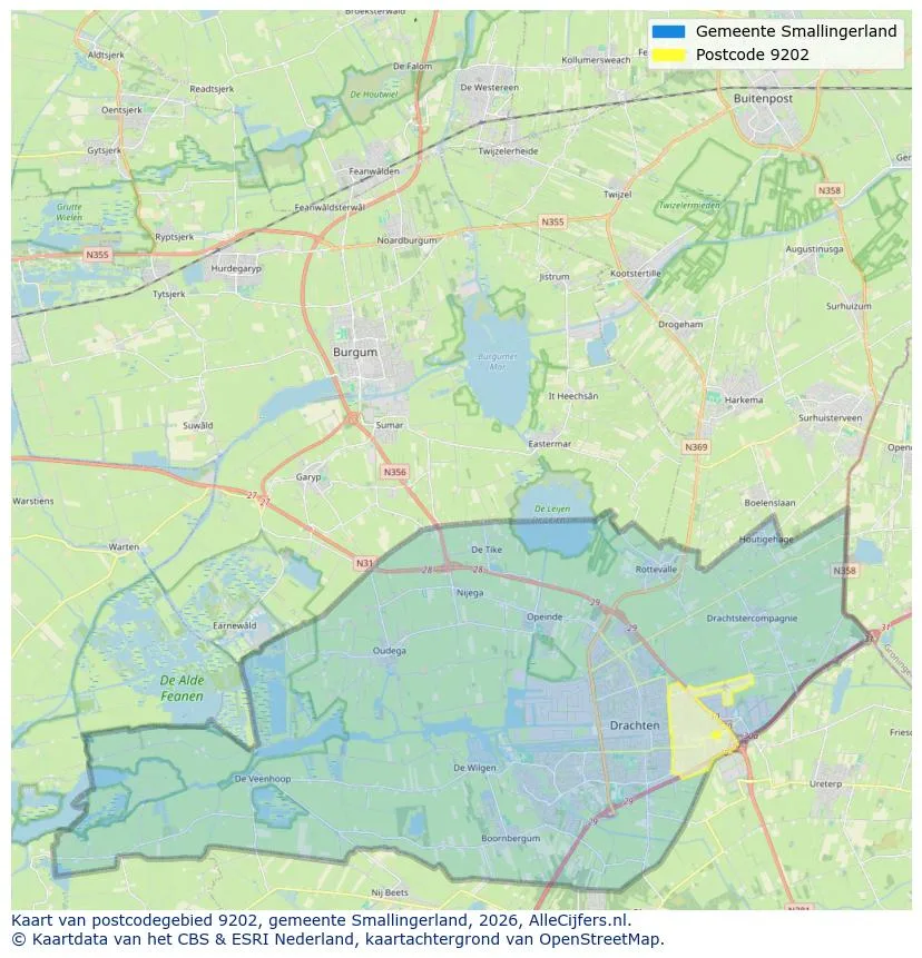 Postcodekaart voor 9202