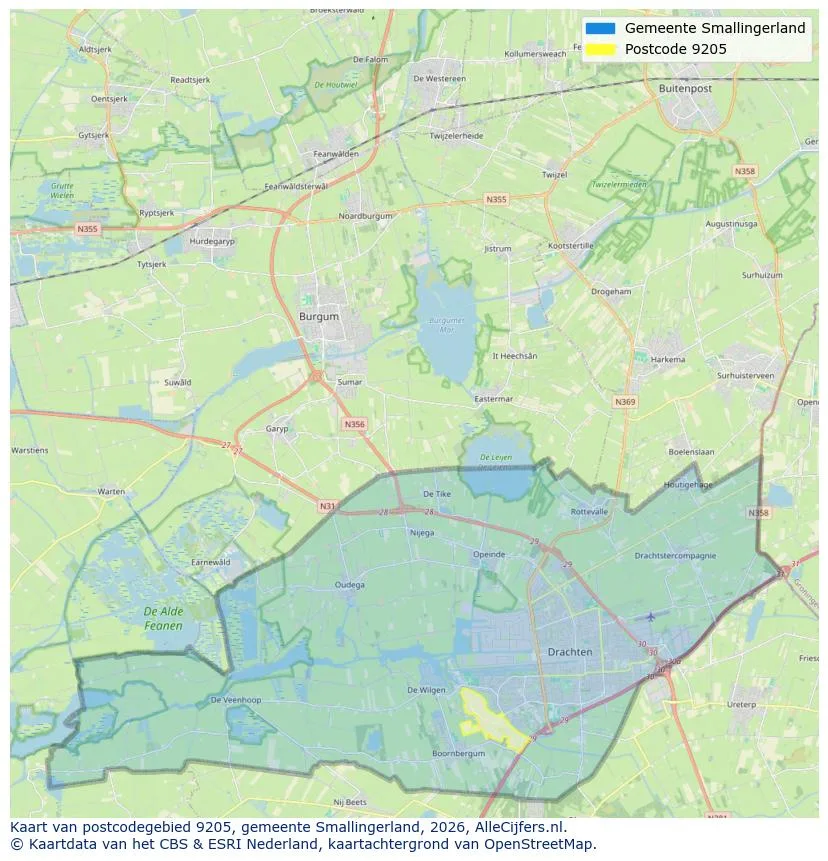 Postcodekaart voor 9205