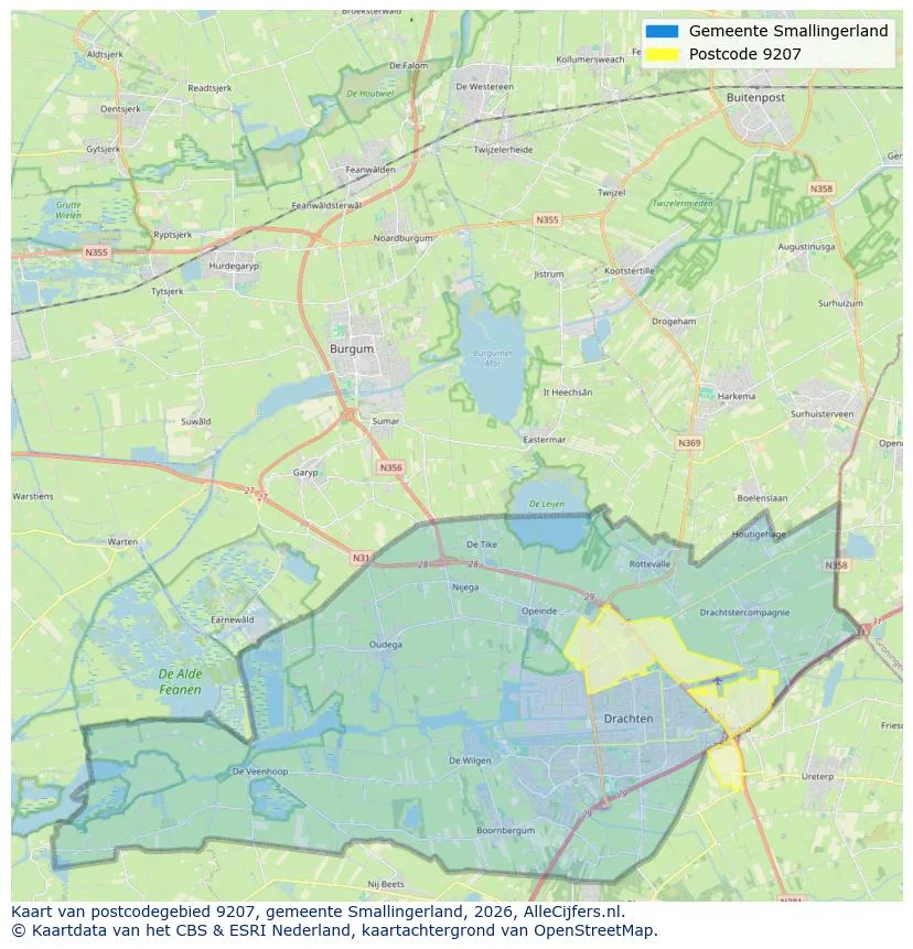 Postcodekaart voor 9207