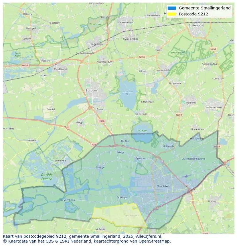 Postcodekaart voor 9212