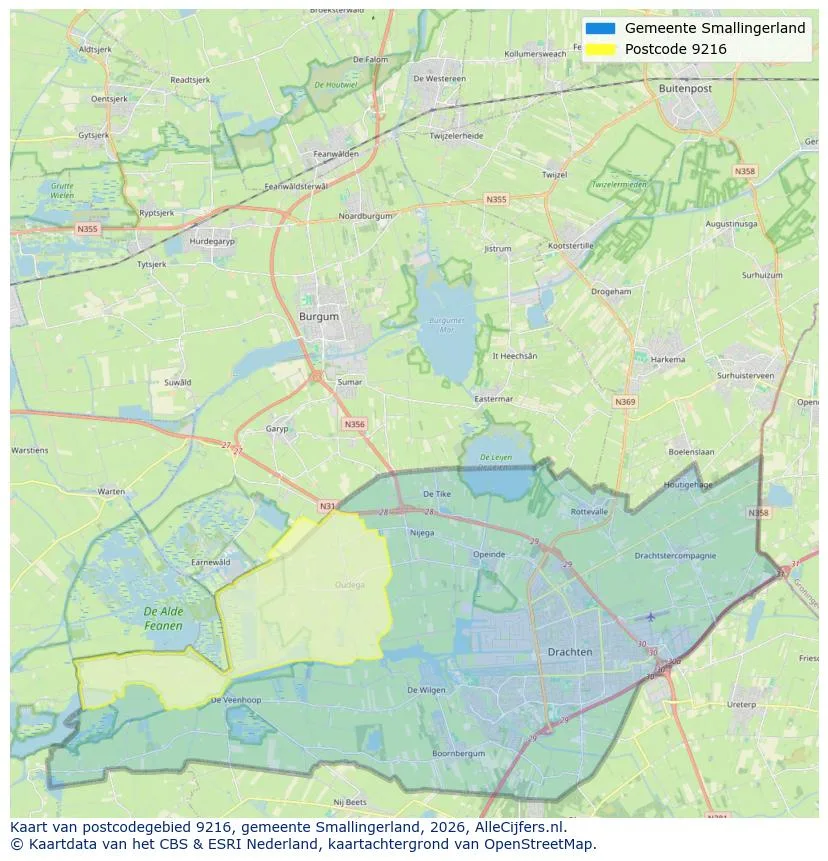 Postcodekaart voor 9216
