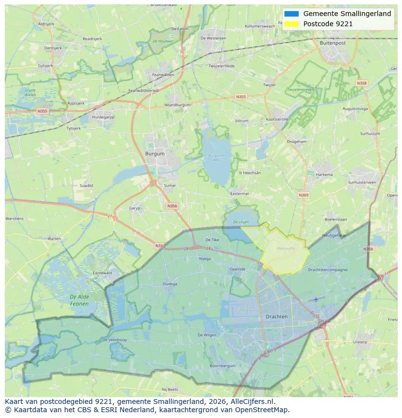 Postcodekaart voor 9221