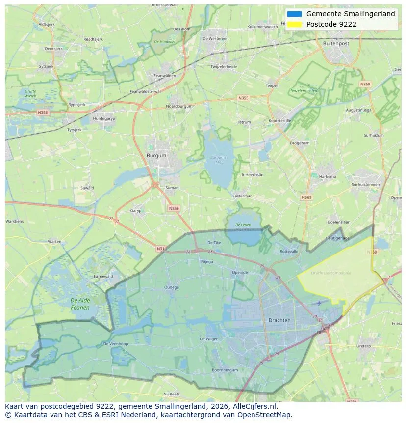 Postcodekaart voor 9222