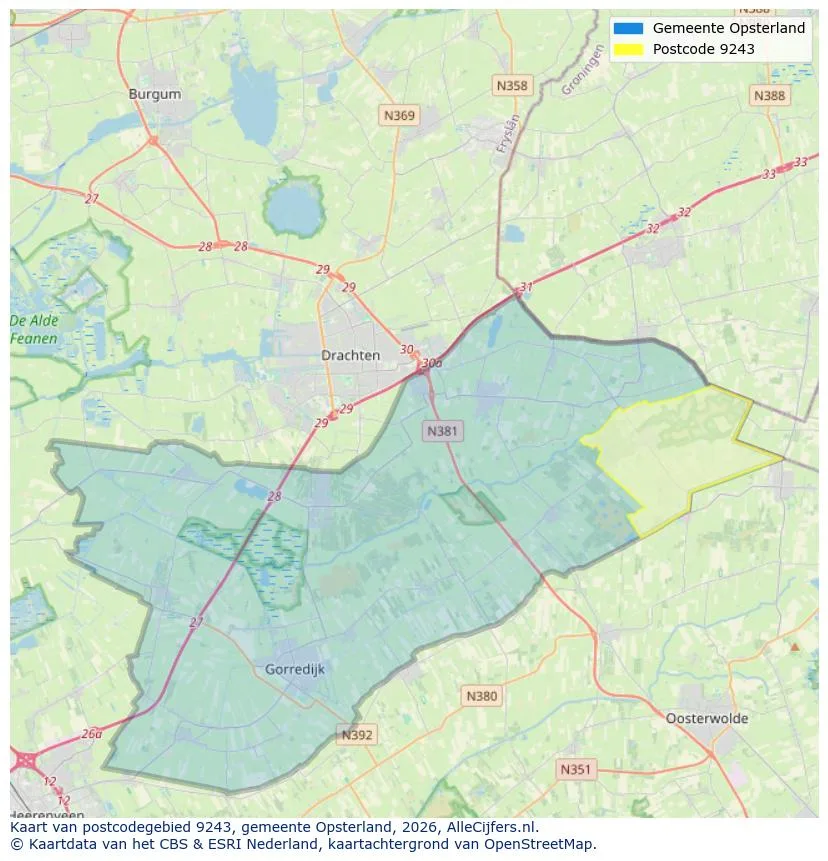 Postcodekaart voor 9243