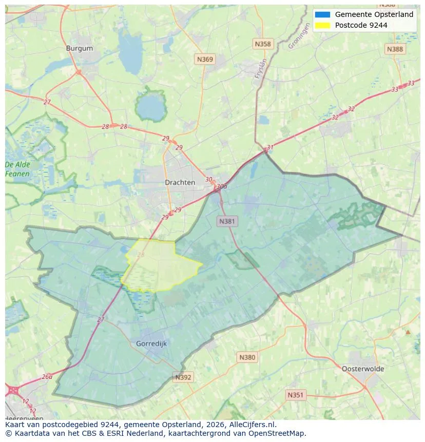 Postcodekaart voor 9244
