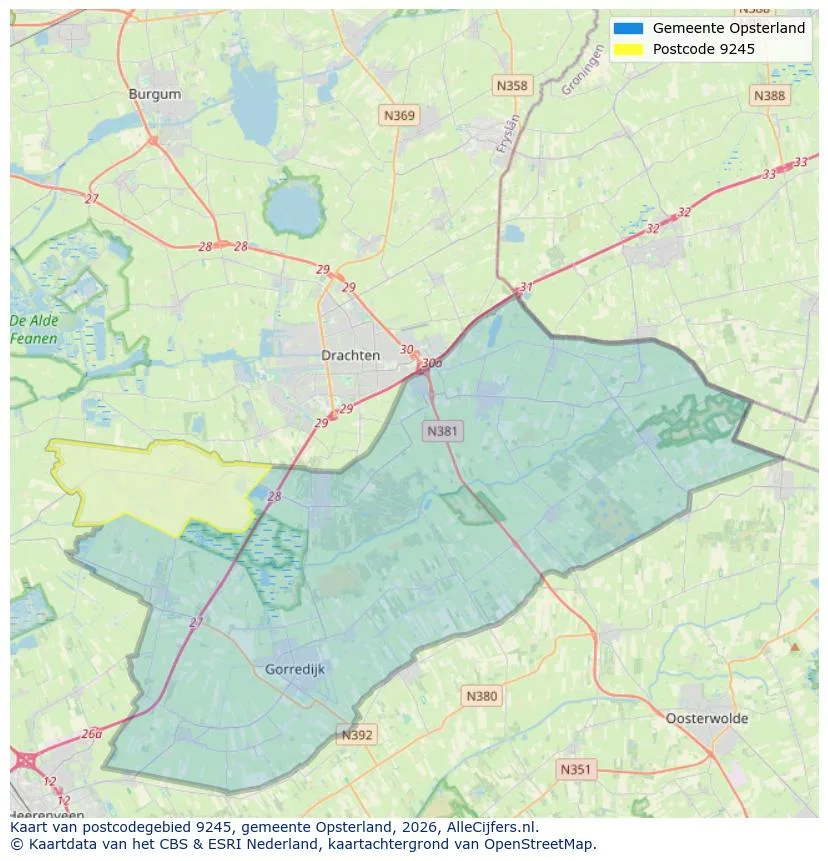 Postcodekaart voor 9245