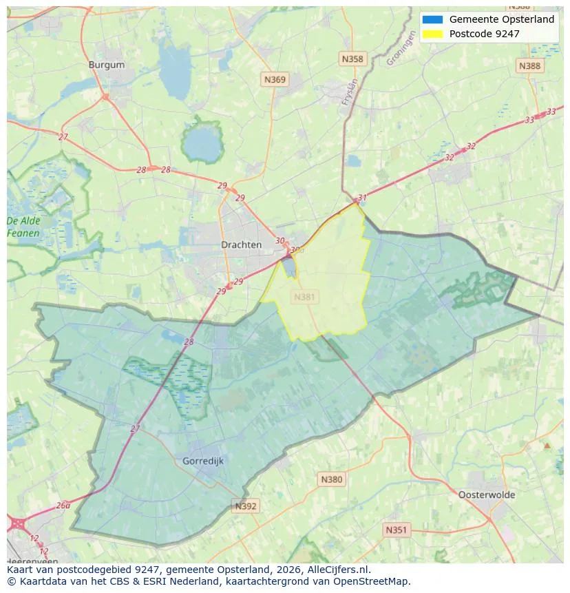Postcodekaart voor 9247