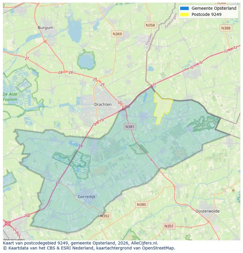 Postcodekaart voor 9249