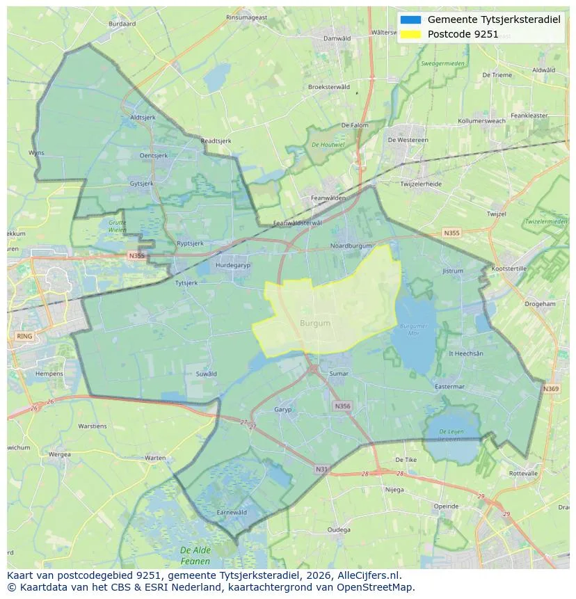 Postcodekaart voor 9251