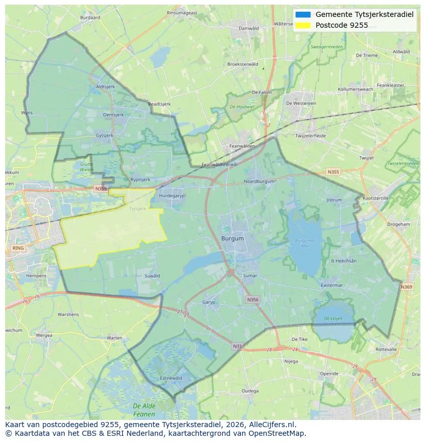 Postcodekaart voor 9255