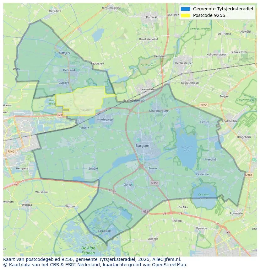 Postcodekaart voor 9256