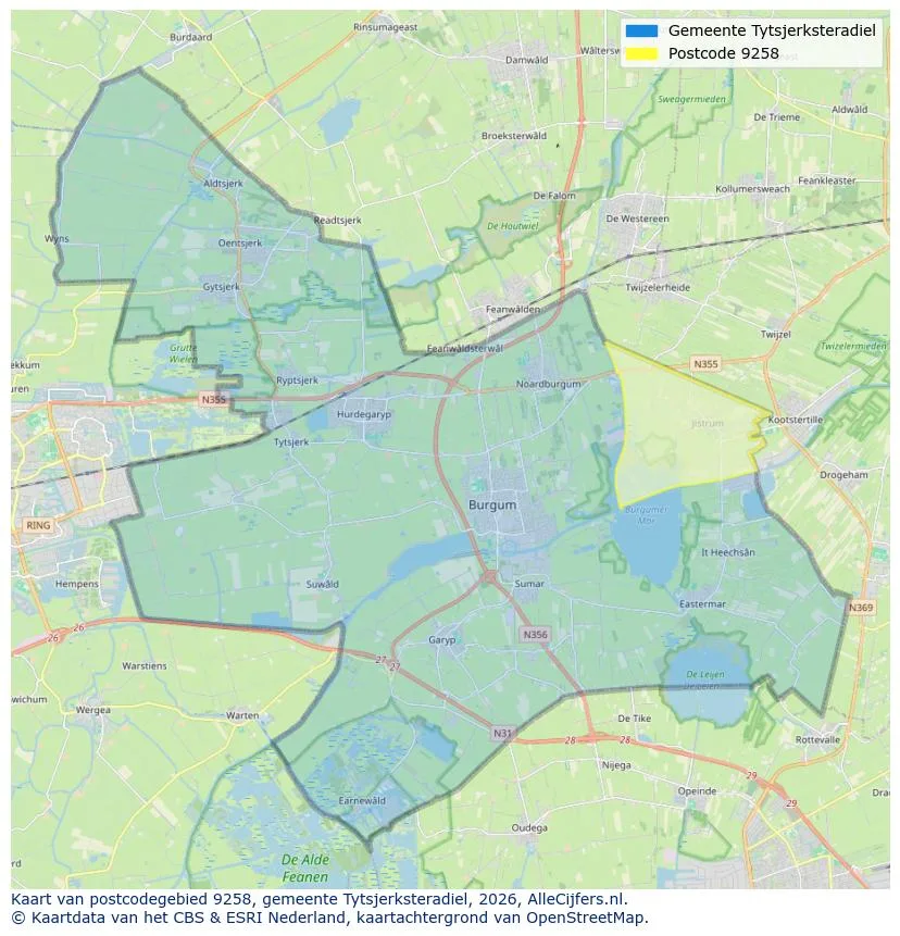 Postcodekaart voor 9258