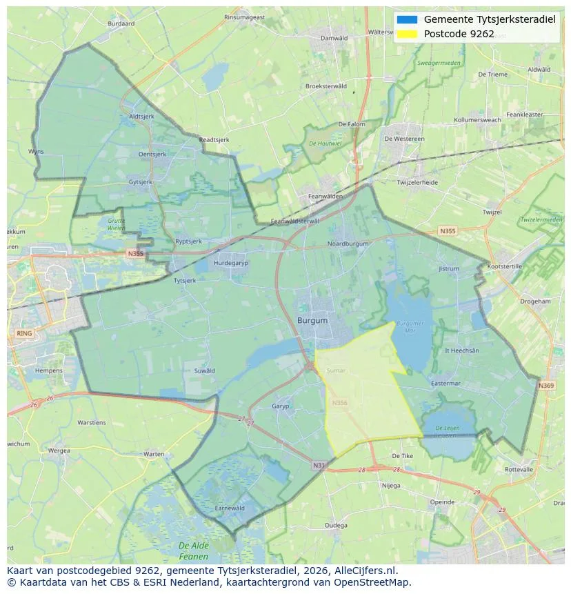 Postcodekaart voor 9262
