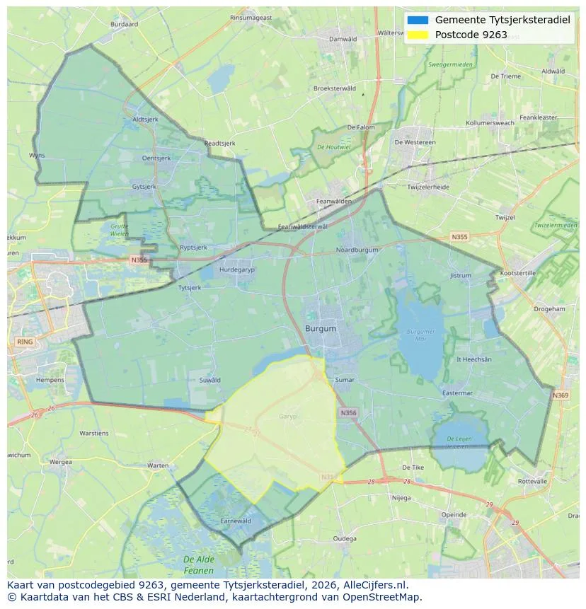 Postcodekaart voor 9263