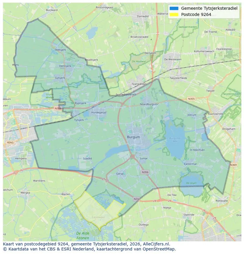 Postcodekaart voor 9264