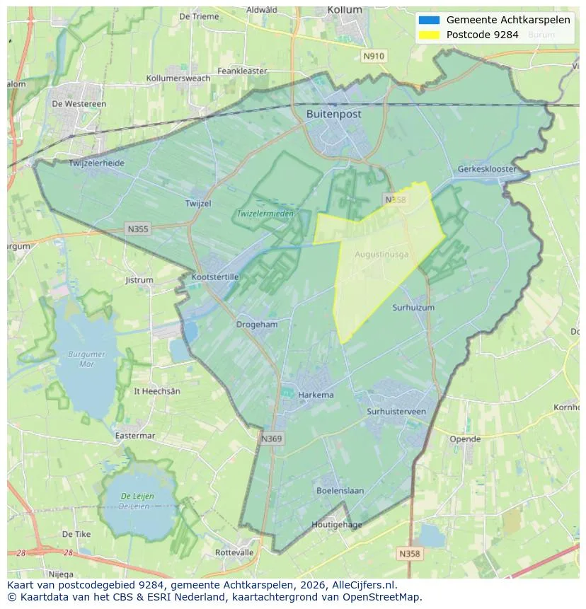 Postcodekaart voor 9284
