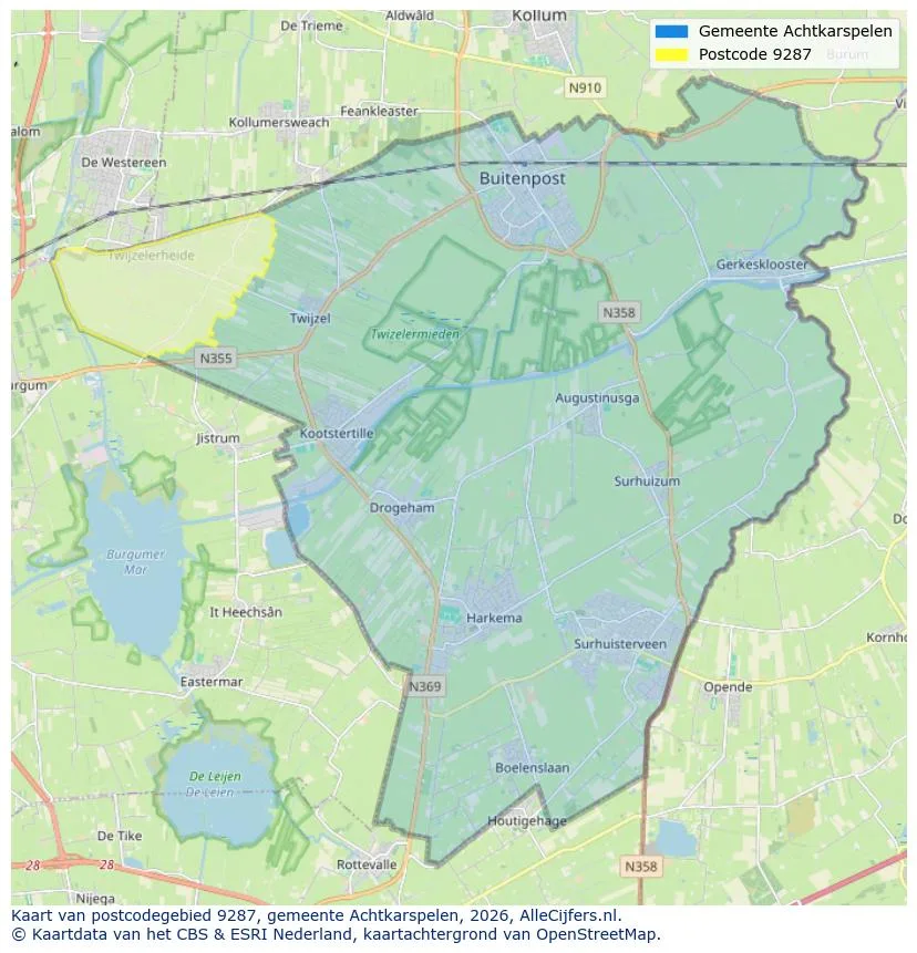 Postcodekaart voor 9287