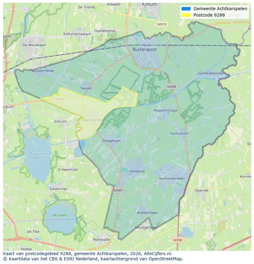 Postcodekaart voor 9288