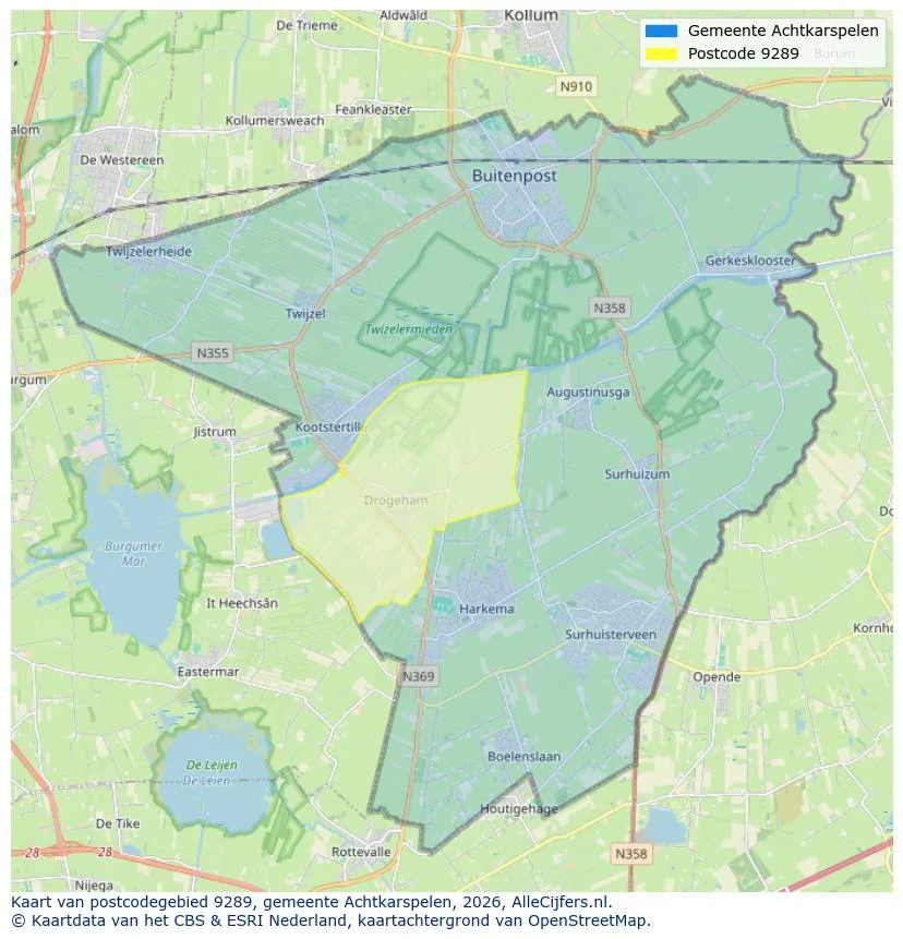 Postcodekaart voor 9289