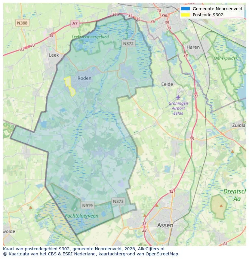 Postcodekaart voor 9302
