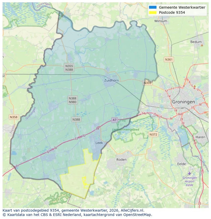 Postcodekaart voor 9354