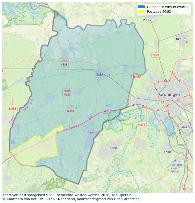 Postcodekaart voor 9363