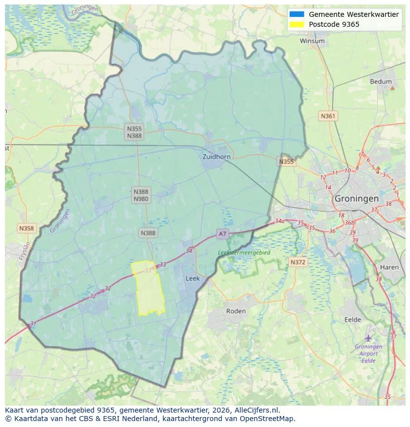 Postcodekaart voor 9365