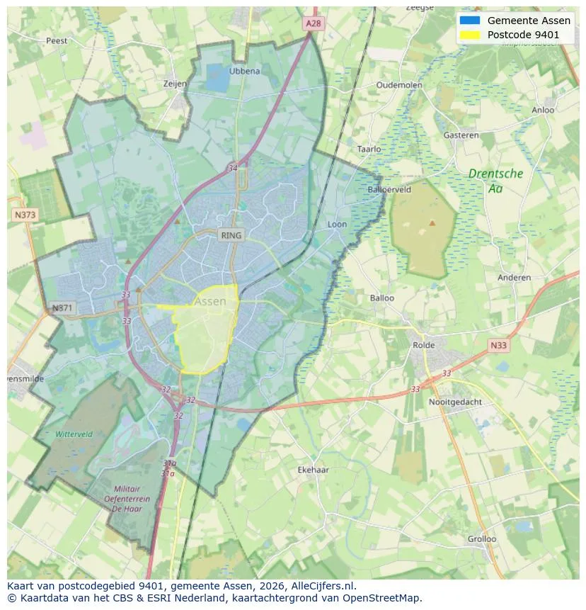 Postcodekaart voor 9401