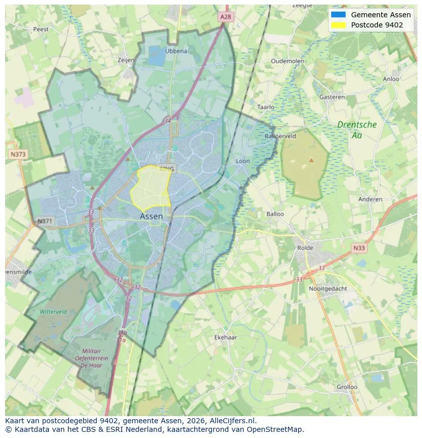 Postcodekaart voor 9402