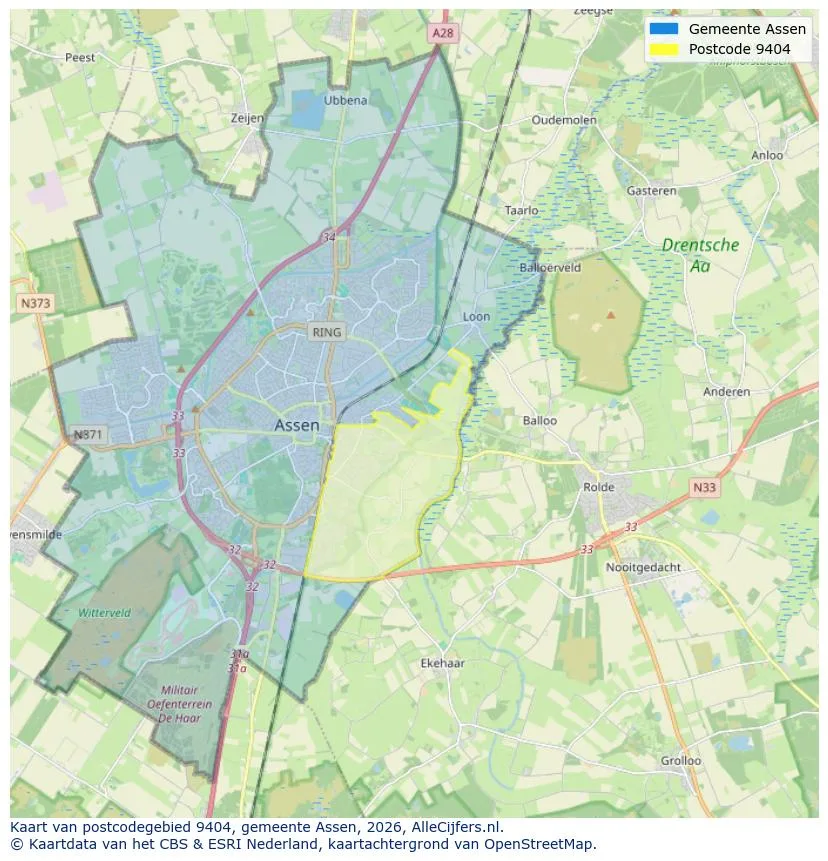 Postcodekaart voor 9404